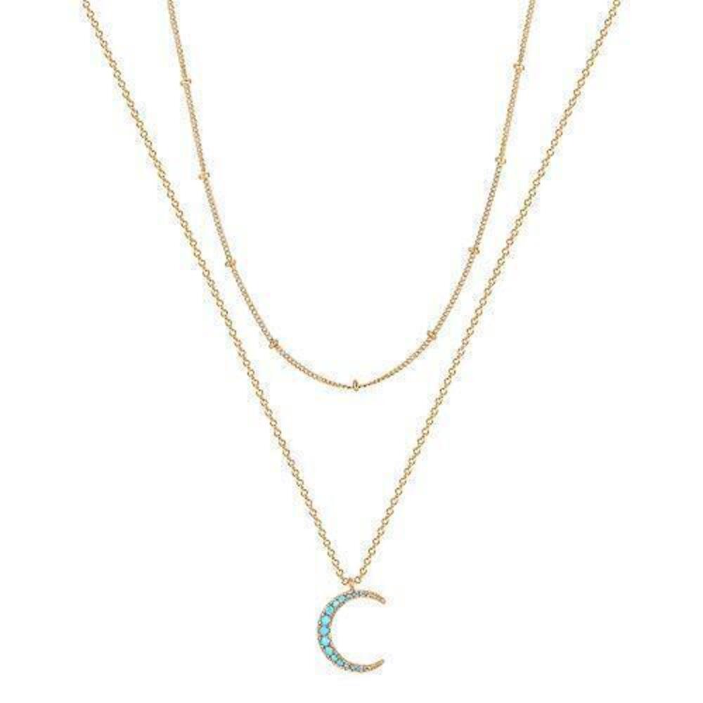 7463 Gold Dainty Layered Crescent Necklace Half Moon Necklace 18K Gold